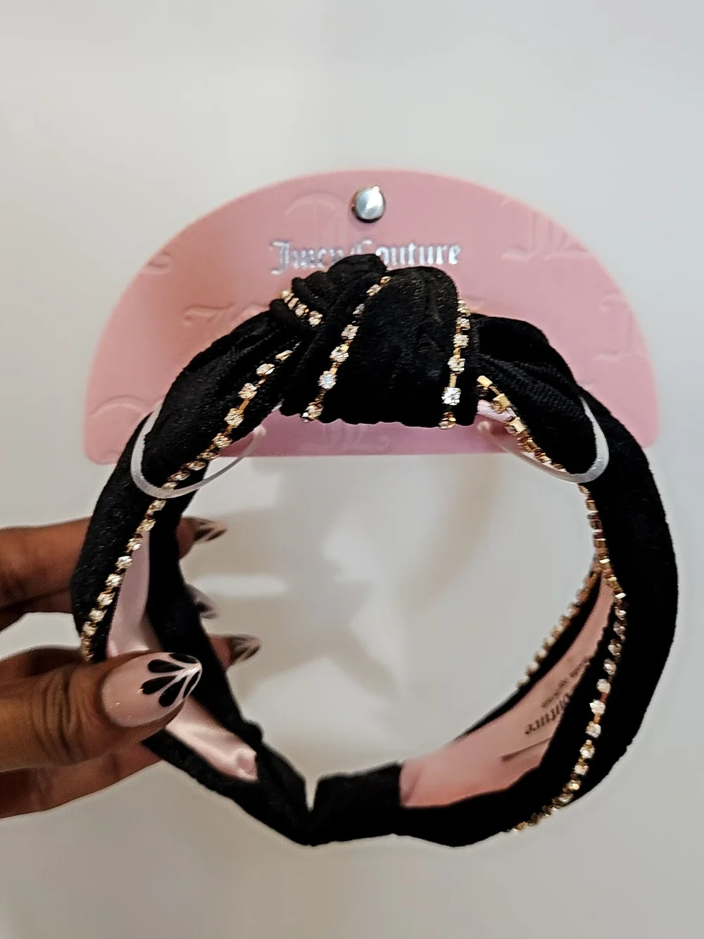 Juicy Couture Black Knotted Headband with Gold Rhinestone‎ Trim